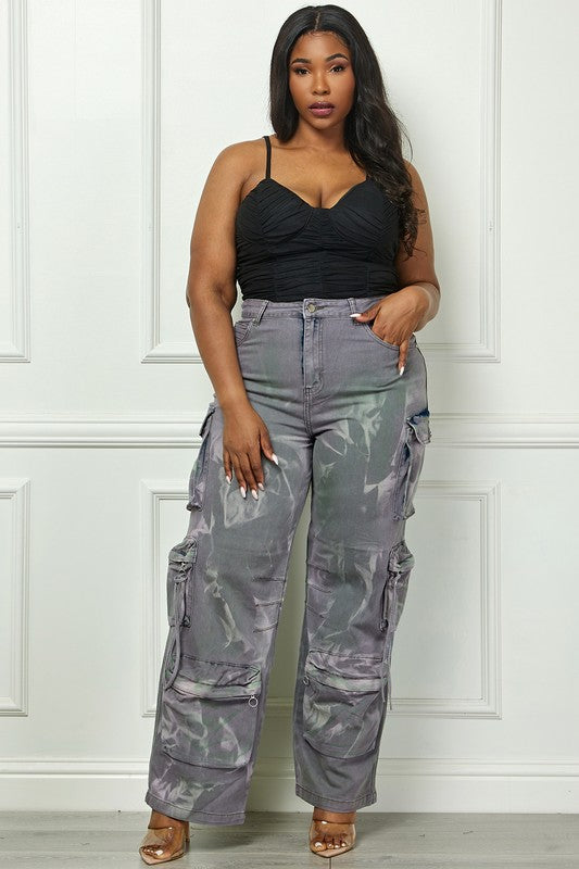 Time to Shine Grey Acid Wash High Waisted Cargo Plus Size Pants Fasheabe Time to Shine Grey Acid Wash High Waisted Cargo Plus Size Pants Fasheabe