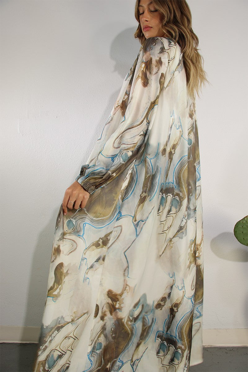 Luxe Marble Print Kimono Set