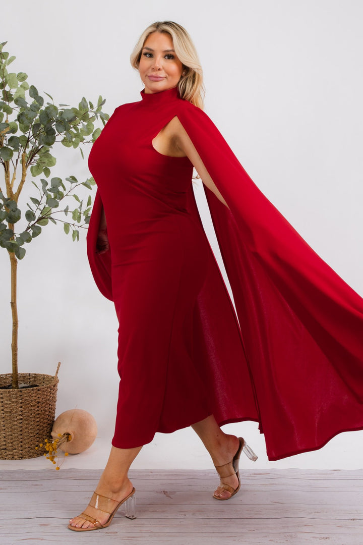 The Stella Cape Plus Size Midi Dress - Red