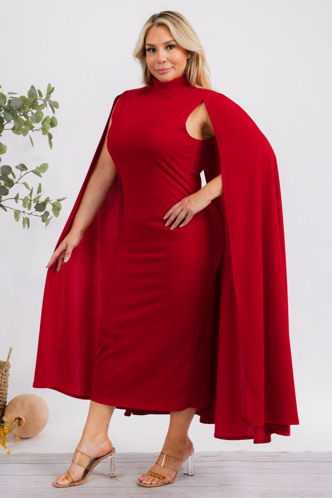 The Stella Cape Plus Size Midi Dress - Red