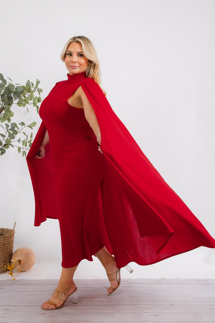 The Stella Cape Plus Size Midi Dress - Red