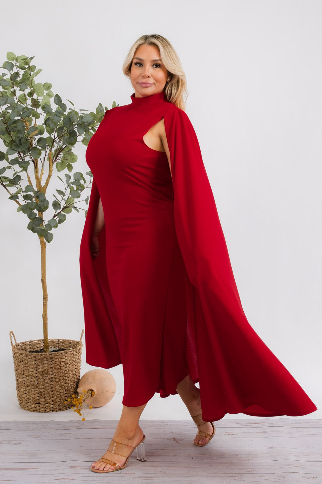 red cape dress plus size Thinking Rich Cape Maxi Dress - Red