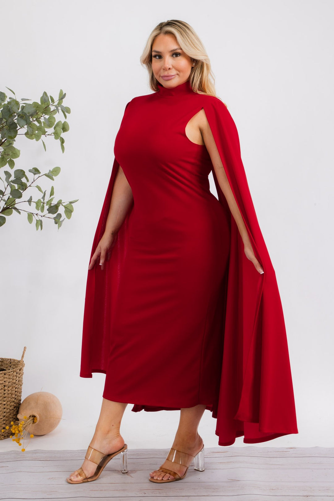 The Stella Cape Plus Size Midi Dress - Red