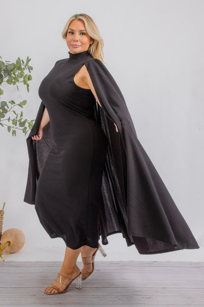 The Stella Cape Plus Size Midi Dress - Black