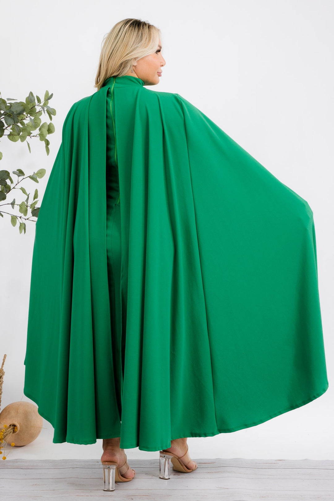 The Stella Cape Plus Size Midi Dress - Green