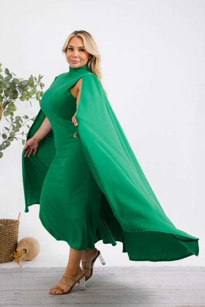 The Stella Cape Plus Size Midi Dress - Green