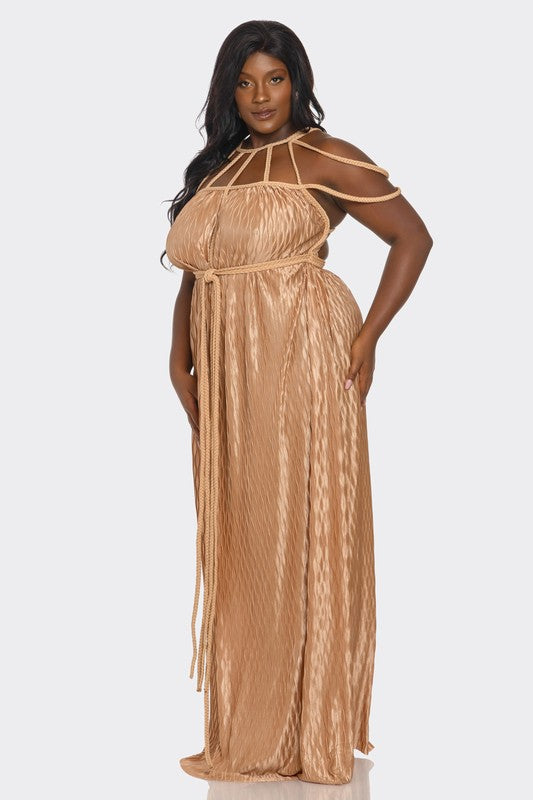 The Riviera Wave Maxi Dress Taupe - Plus Size
