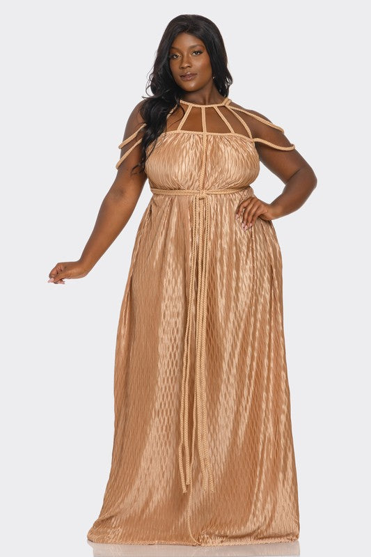 The Riviera Wave Maxi Dress Taupe - Plus Size