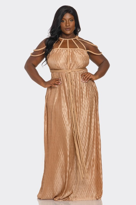 The Riviera Wave Maxi Dress Taupe - Plus Size