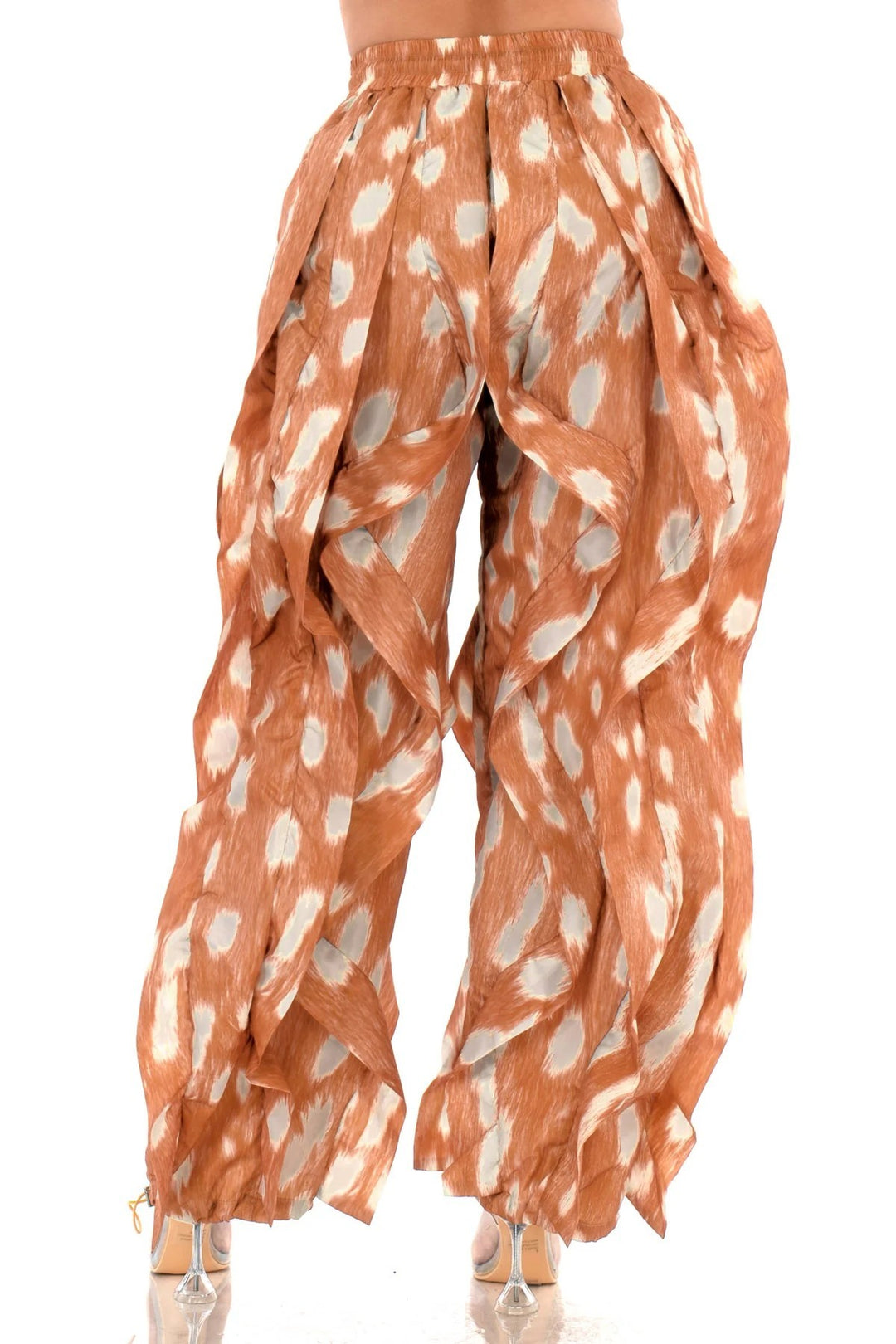 Plus Size Terracotta Abstract Print Oversized Wide-Leg Balloon Pants with Pockets