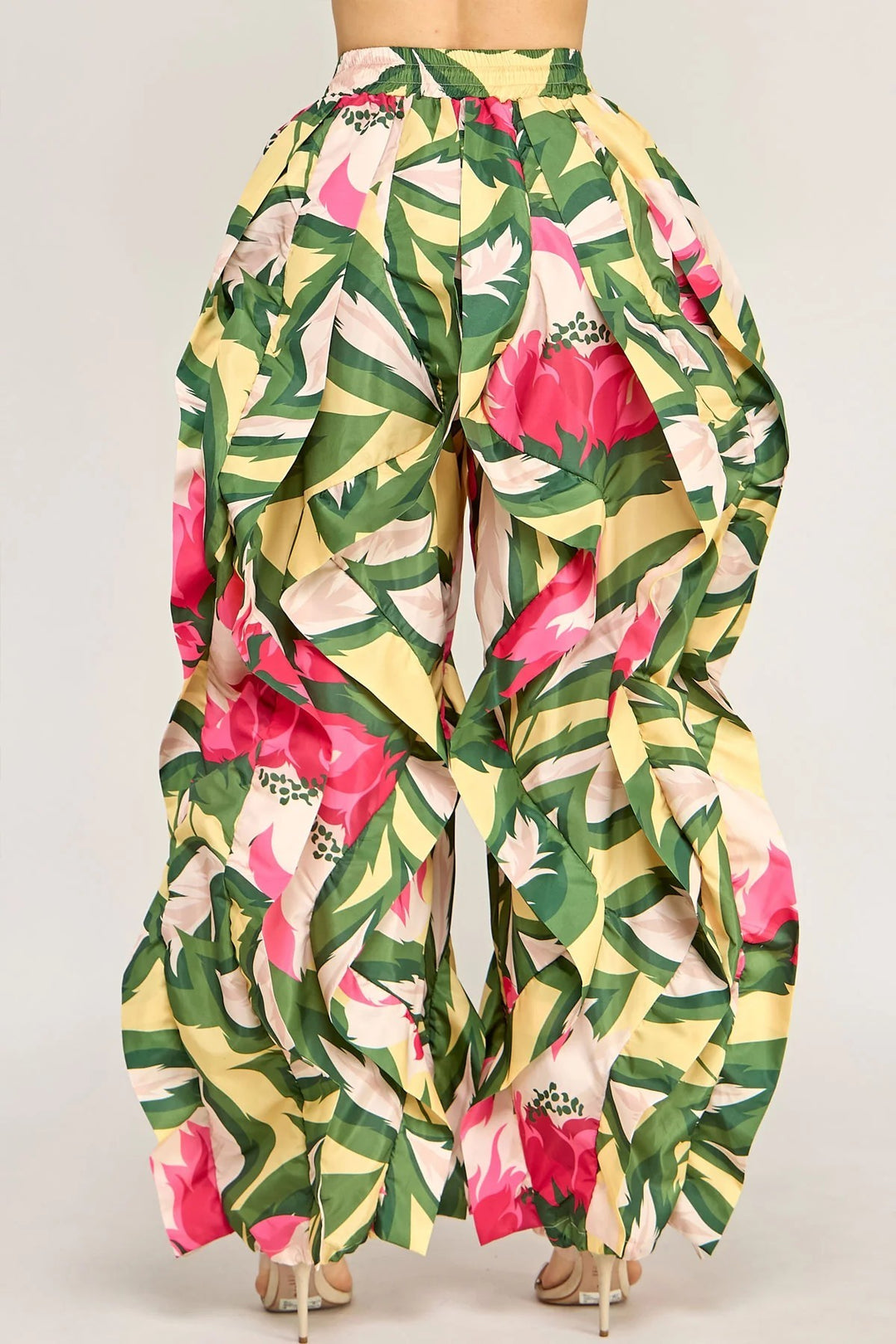 Plus Size Tropical Print Oversized Wide-Leg Balloon Pants with Pockets