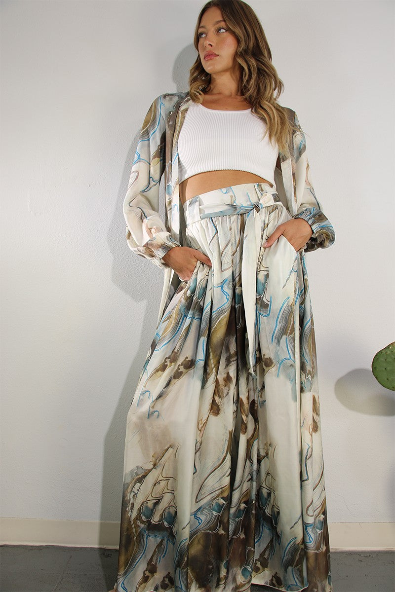 Luxe Marble Print Kimono Set