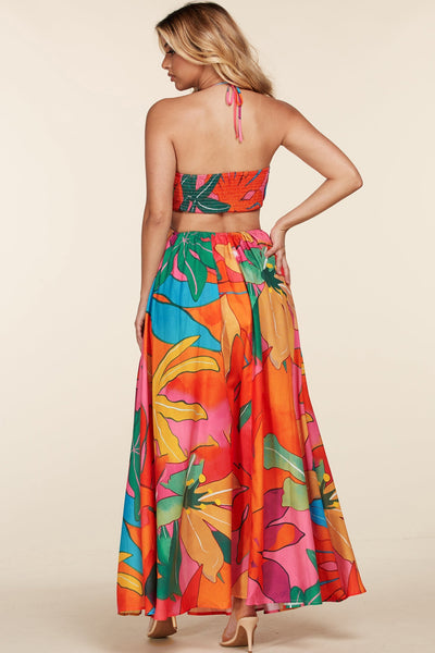 The Mara Tropical Print Halter Neck Maxi Dress