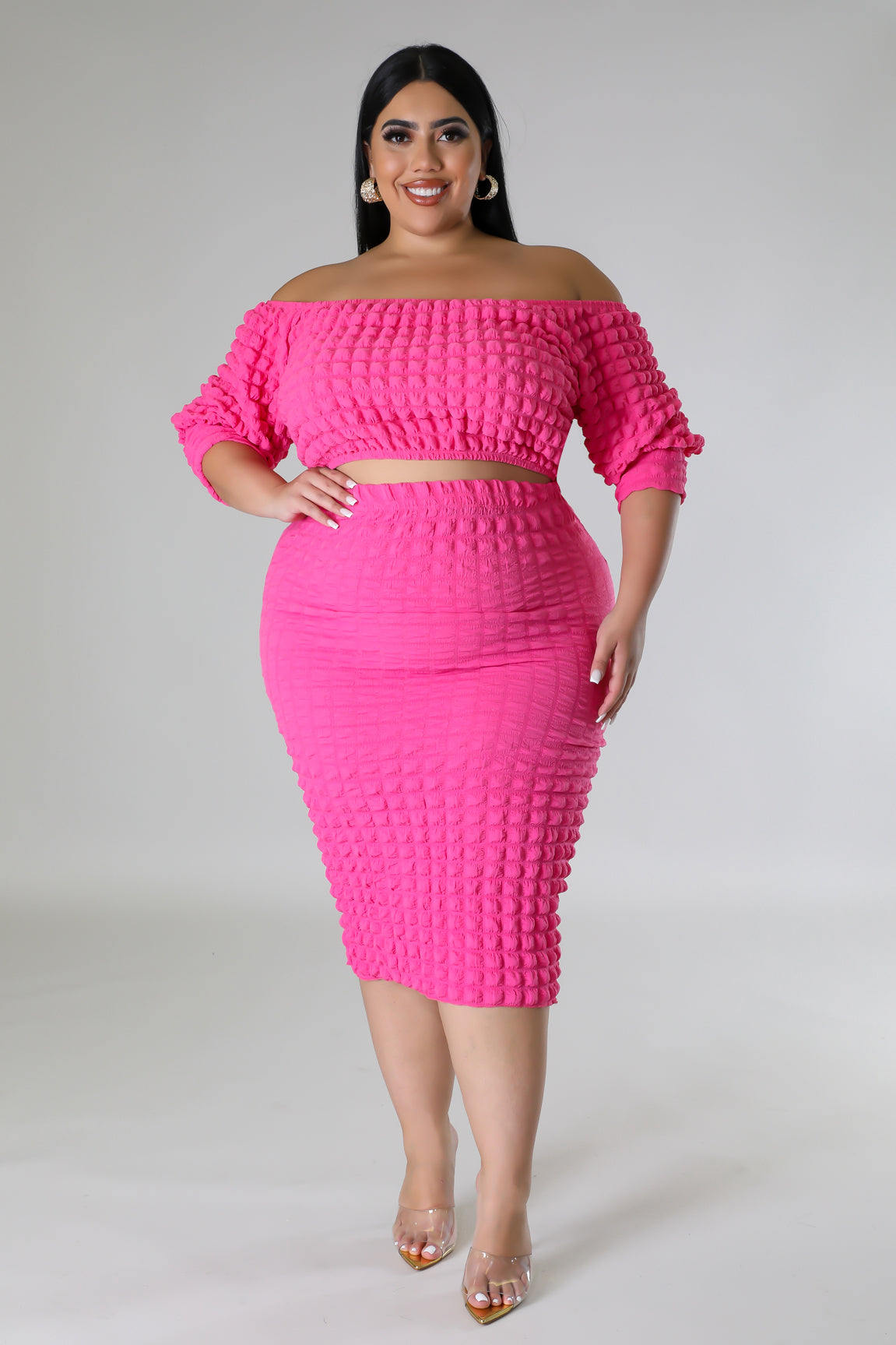 Ready To Mingle Plus Size Skirt Set - Pink