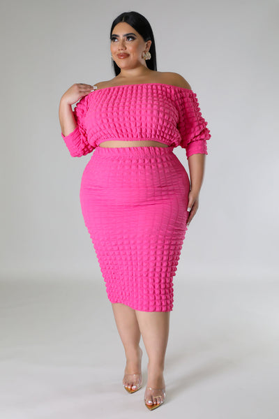 Ready To Mingle Plus Size Skirt Set - Pink