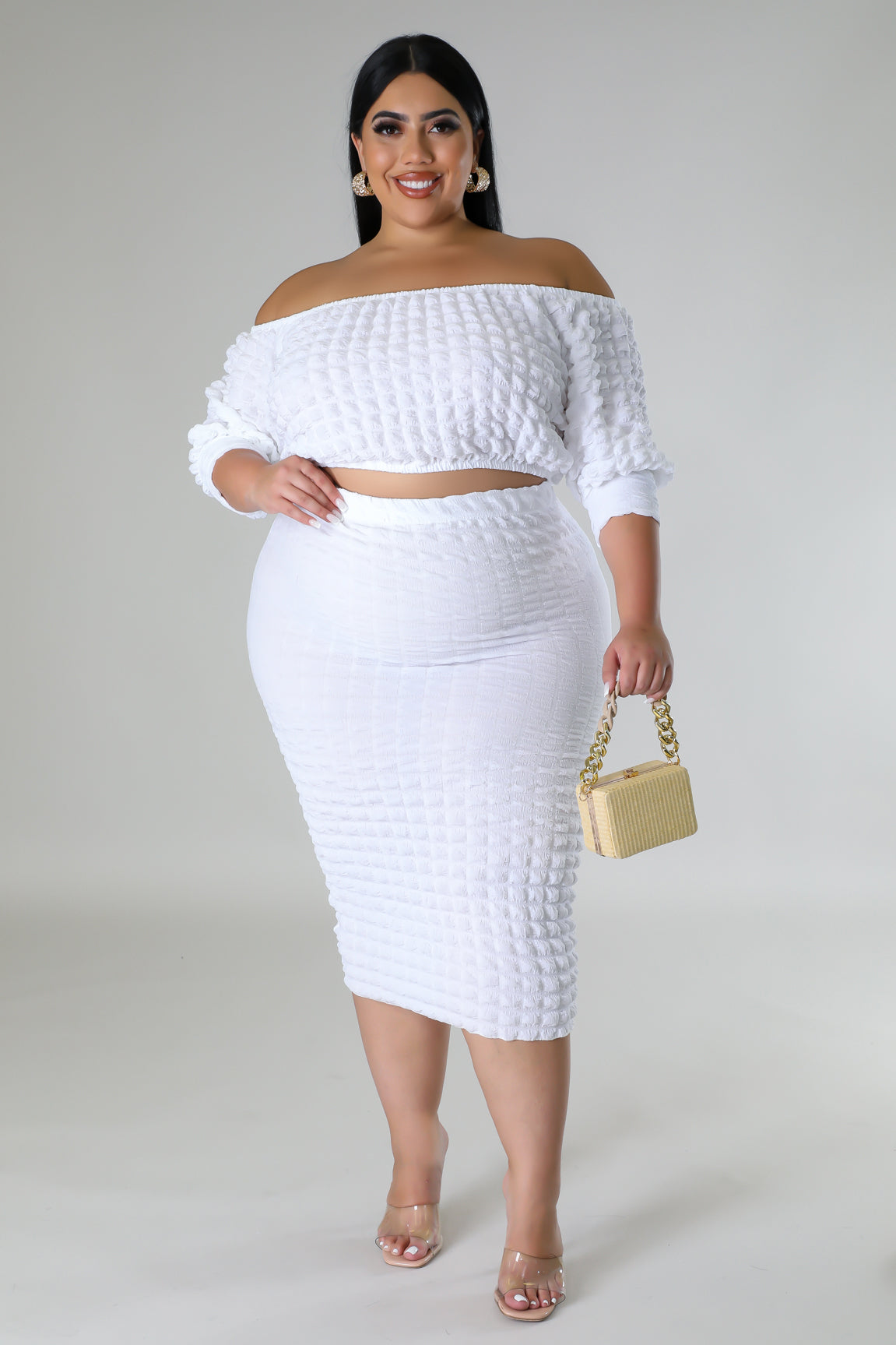 Ready To Mingle Plus Size Skirt Set - White