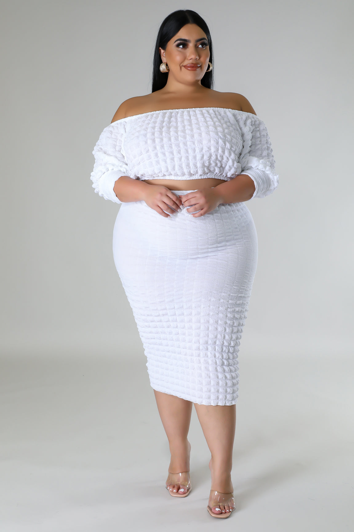 Ready To Mingle Plus Size Skirt Set - White