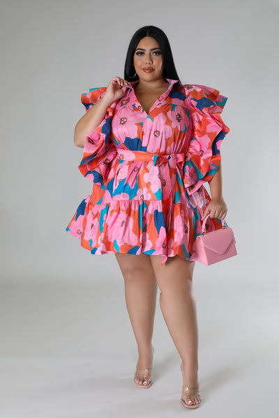 Emrata Multi Print Ruffle Sleeve Dress - Plus Size