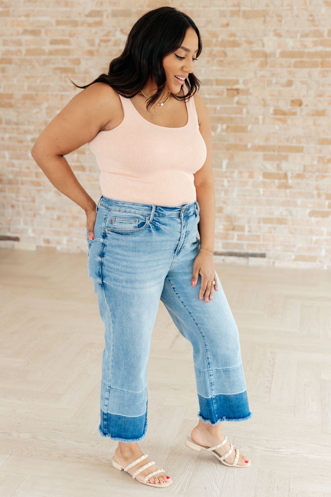 Olivia High Rise Wide Leg Crop Jeans in Medium Wash - Regular and Plus Size