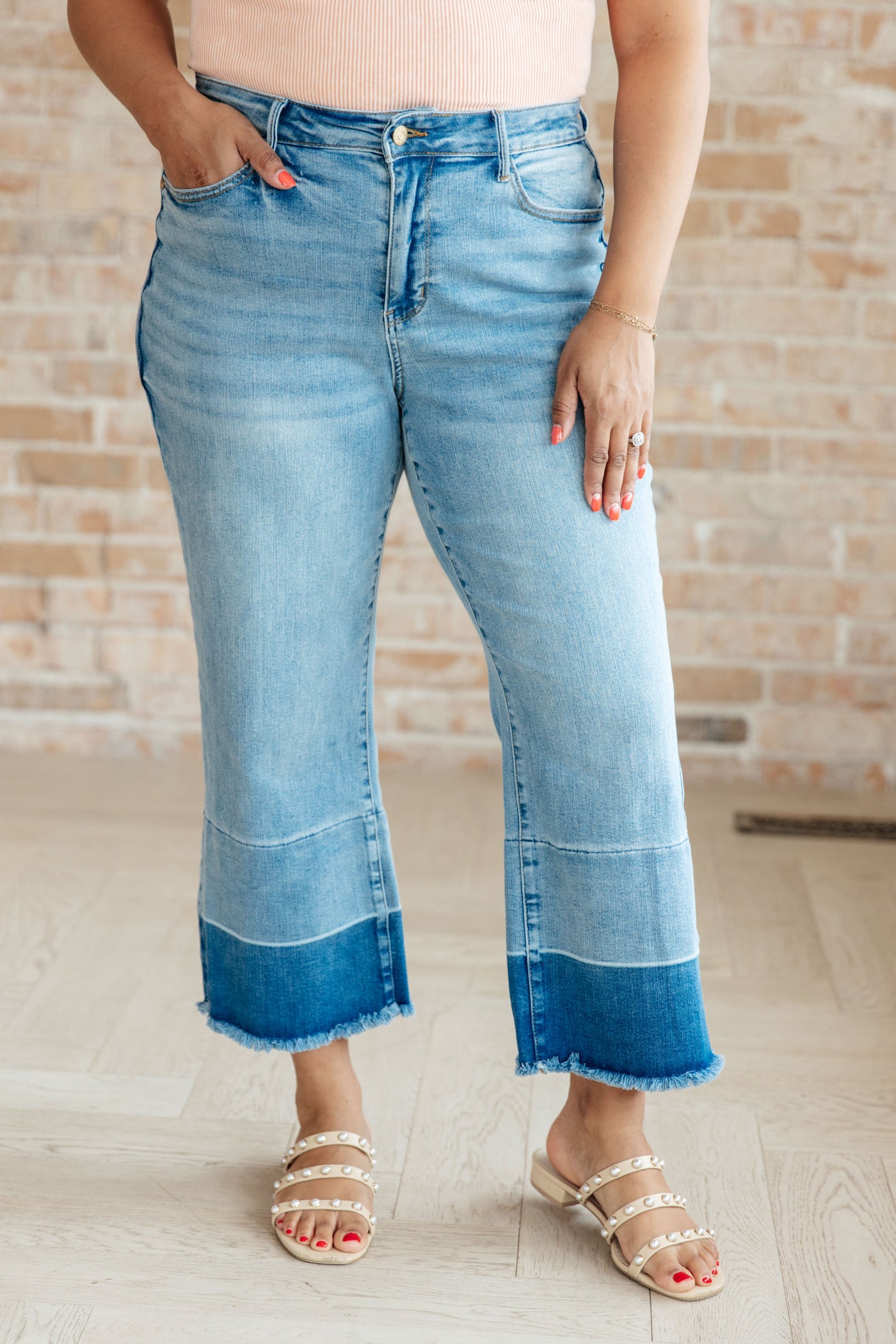 Olivia High Rise Wide Leg Crop Jeans in Medium Wash - Regular and Plus Size