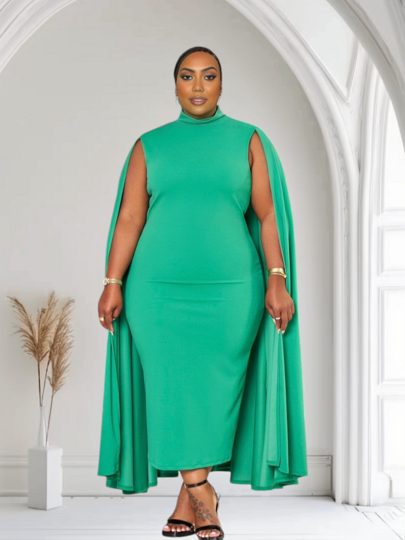 The Stella Cape Plus Size Midi Dress - Green