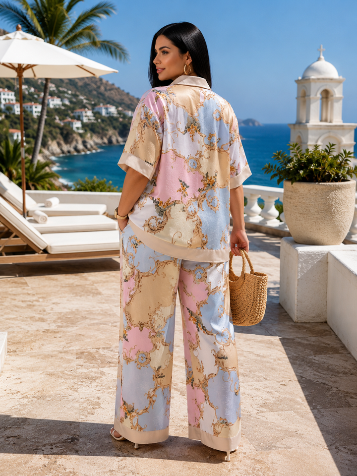 Plus Size Baroque Print 2-Piece Resort Pant Set
