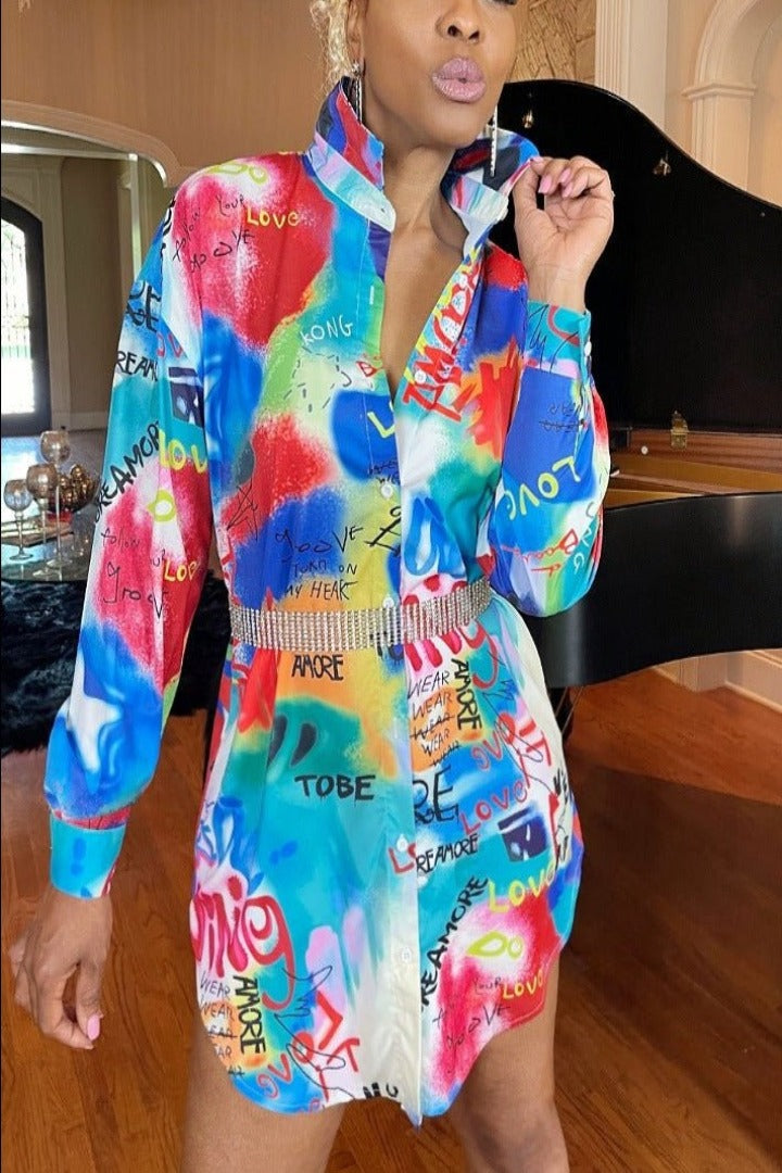 The Marella Graffiti Print Shirt Dress – Fasheabe