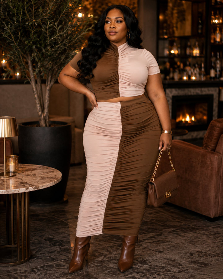 Fasheabe Crop top Mock neck Two piece set