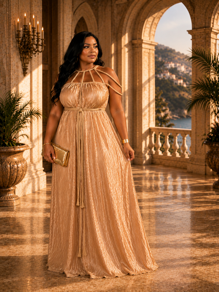 The Riviera Wave Maxi Dress Taupe - Plus Size