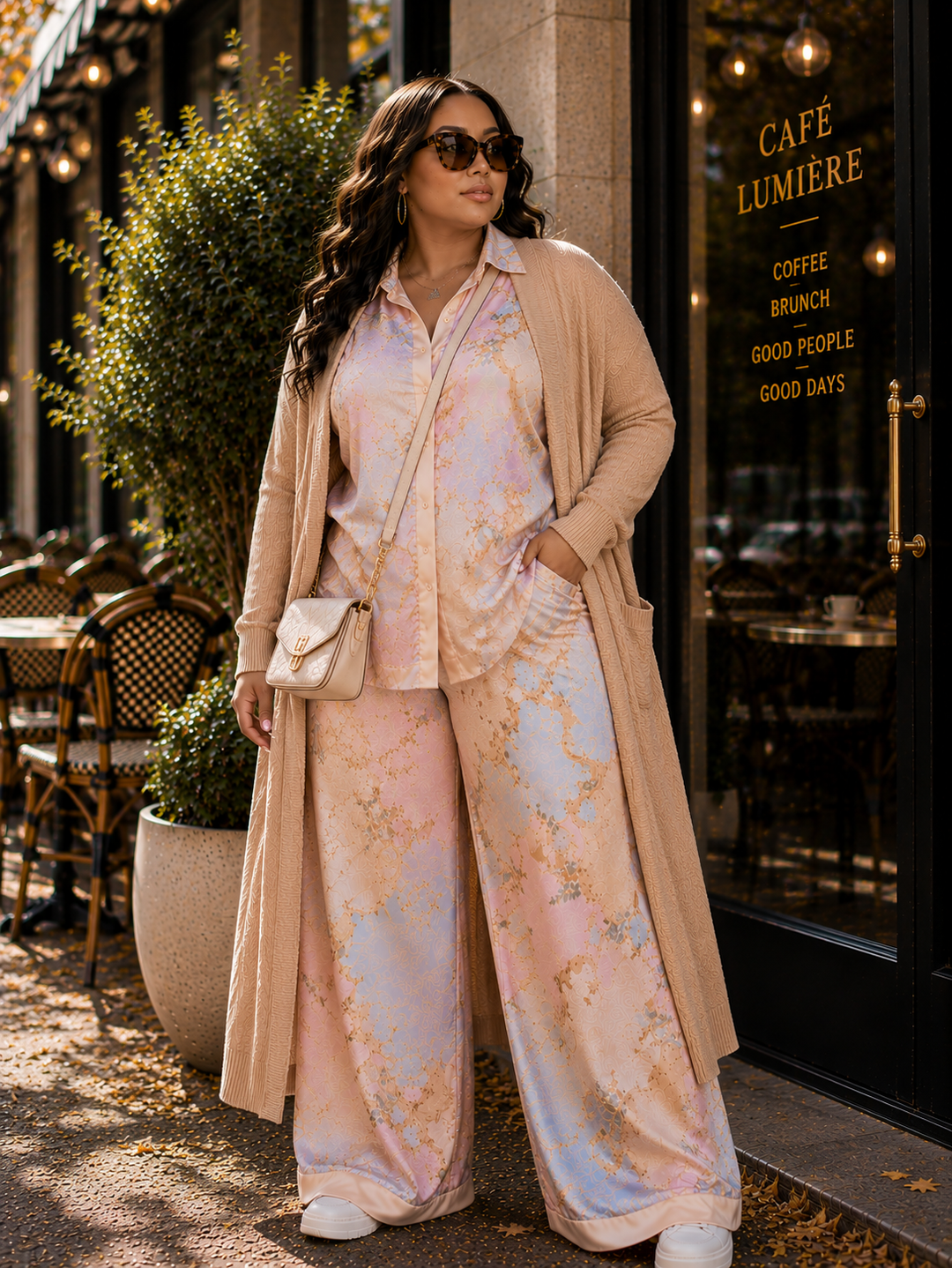 Plus Size Baroque Print 2-Piece Pant Set