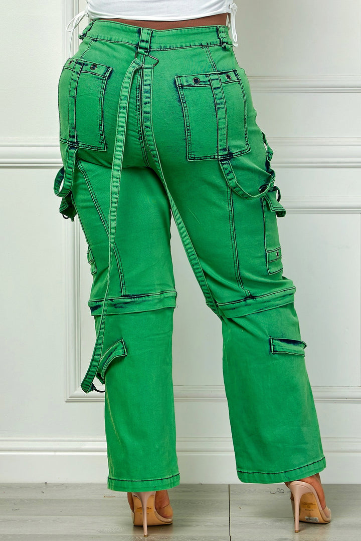 Oh So Crafty Utility Cargo Plus Size Denim Pants - Green