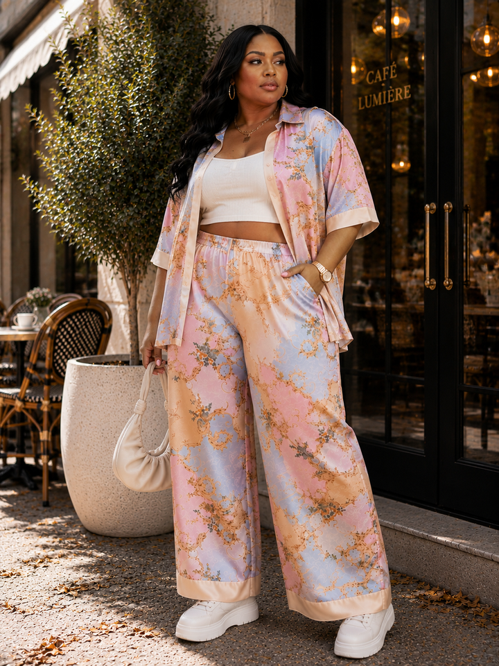 Plus Size Baroque Print 2-Piece Pant Set