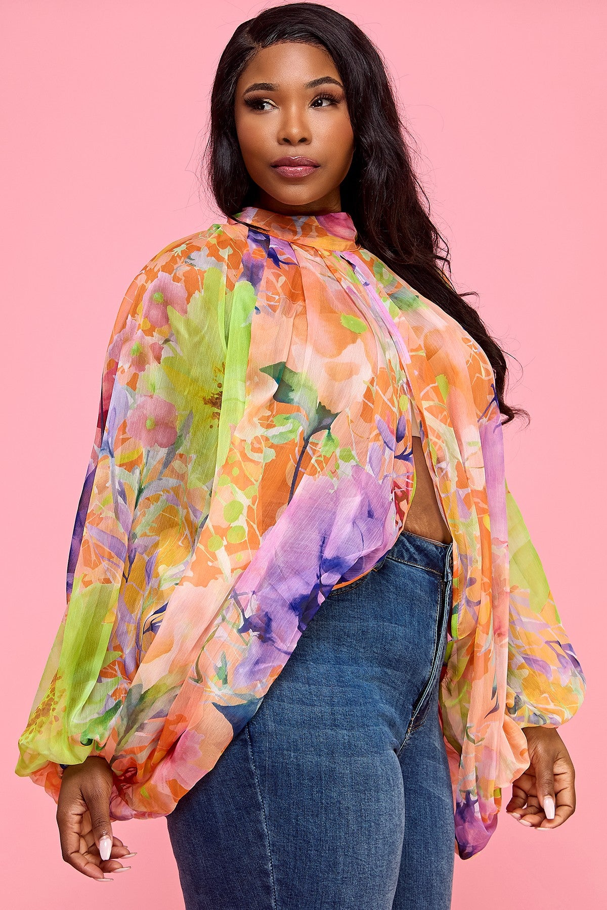 Nellsea Voluminous of Sheer Chiffon Long Balloon Sleeve