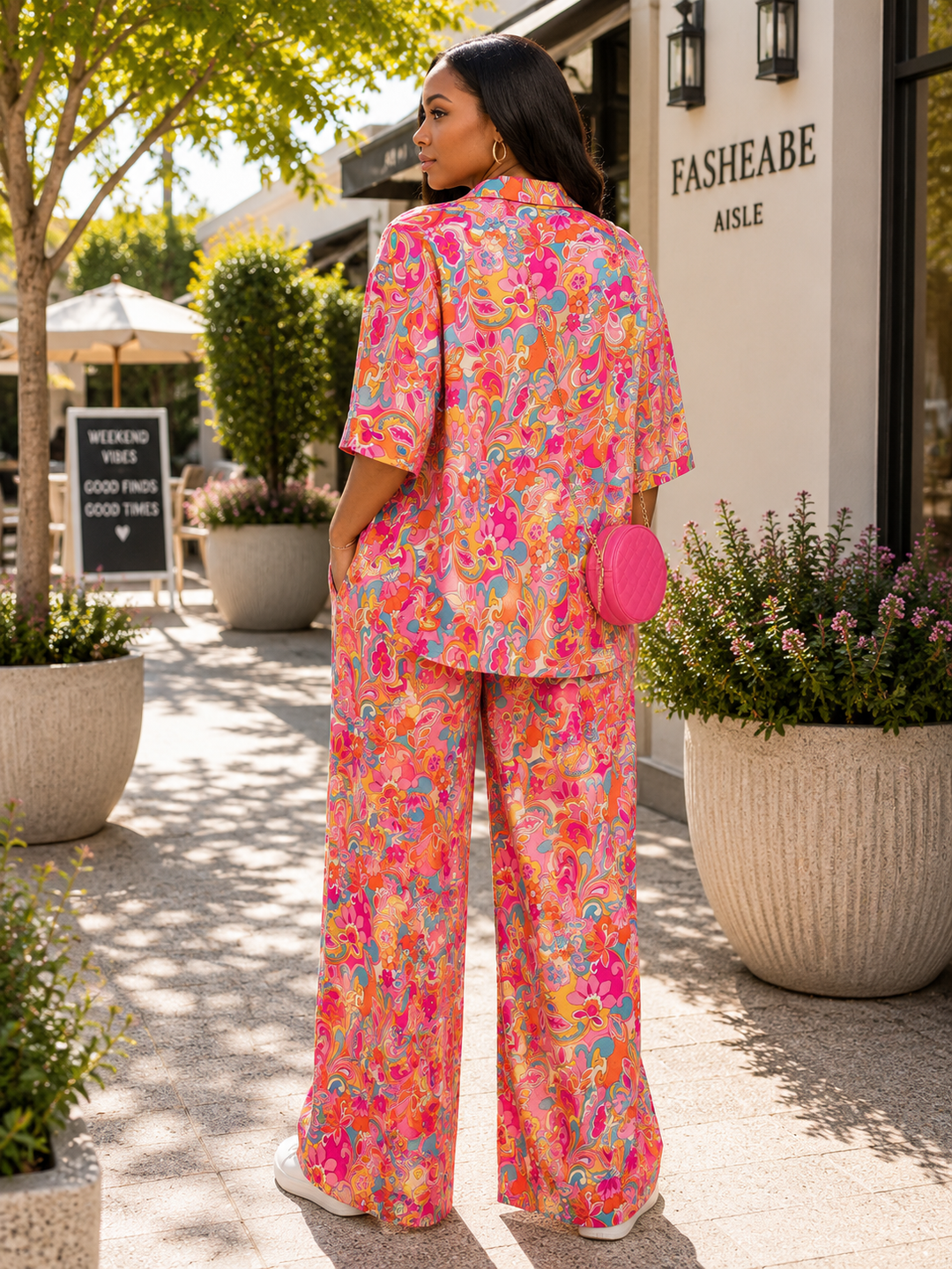 Plus Size Tropical Print 2-Piece Resort Pant Set
