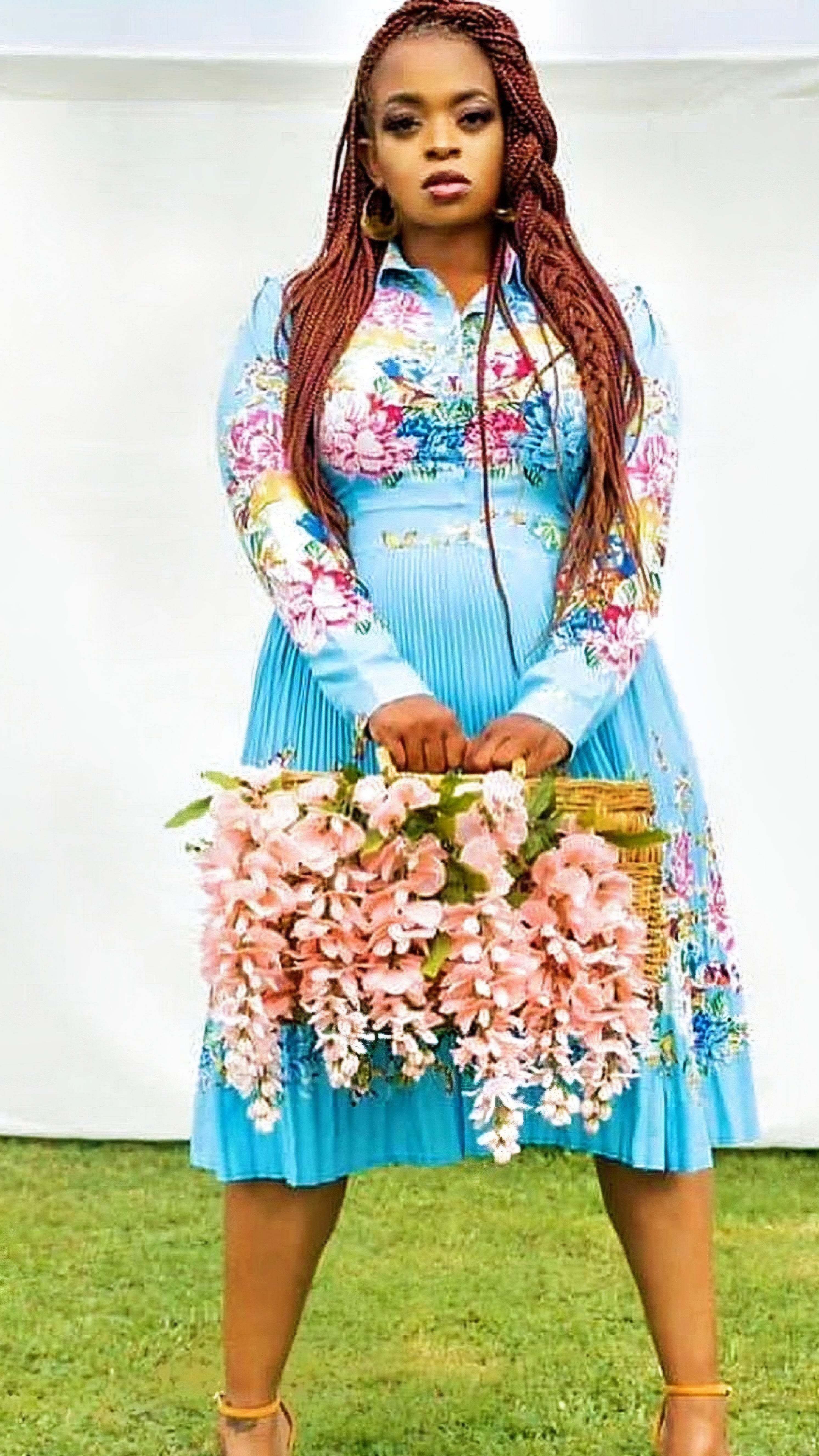 Pleated Print Long Sleeve Mid-Calf Lapel Standard-Waist Pullover