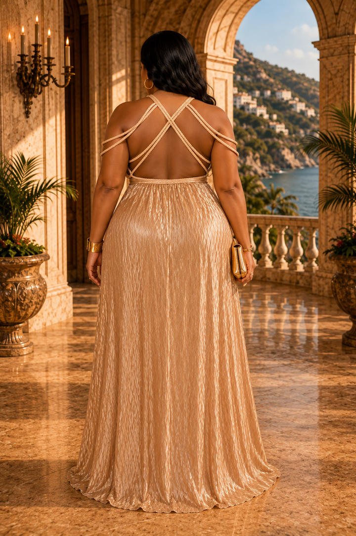 The Riviera Wave Maxi Dress Taupe - Plus Size