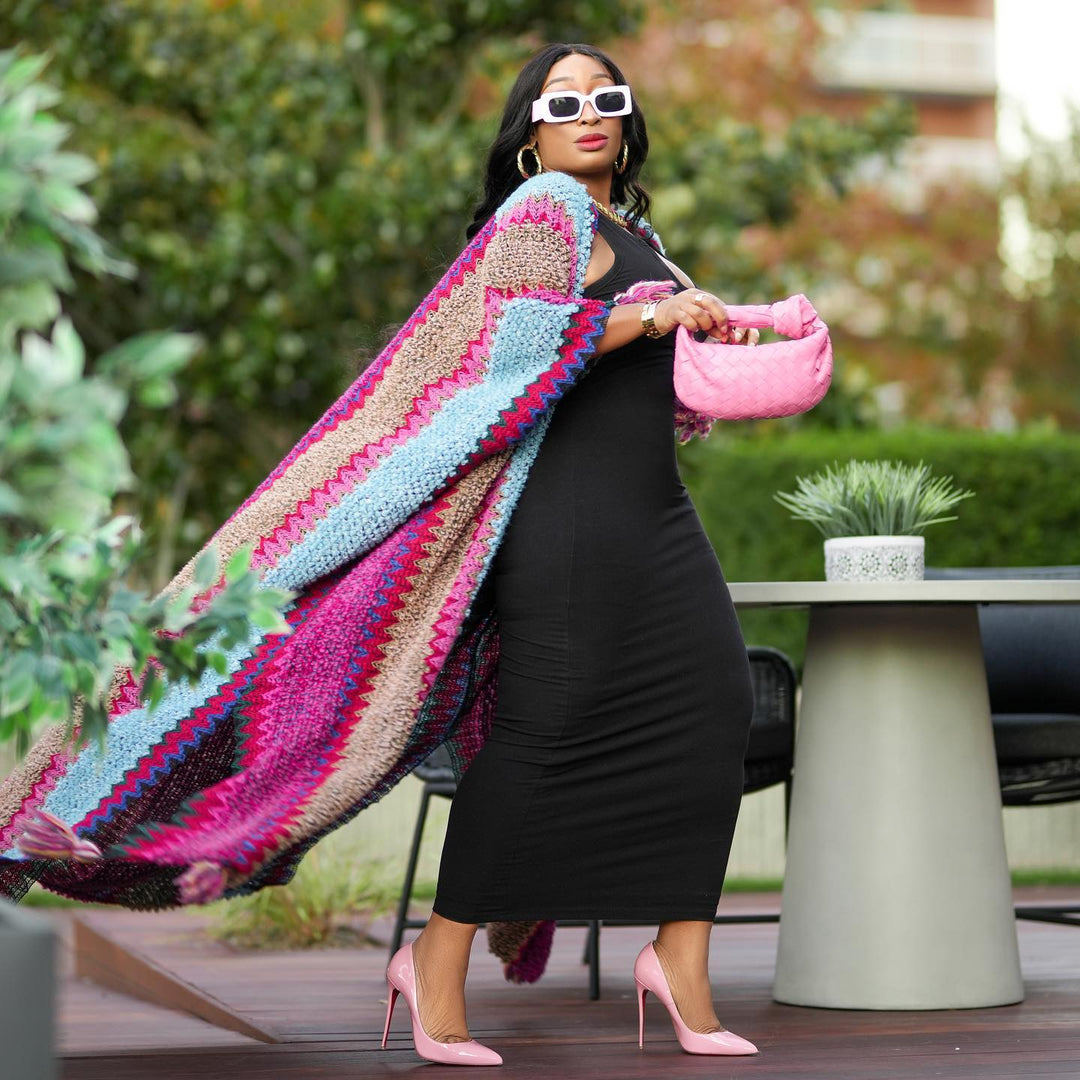 Rich Auntie Multi Print Long Knit Cardigan