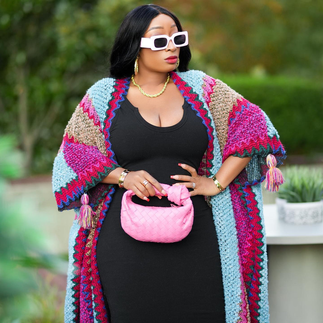 Rich Auntie Multi Print Long Knit Cardigan