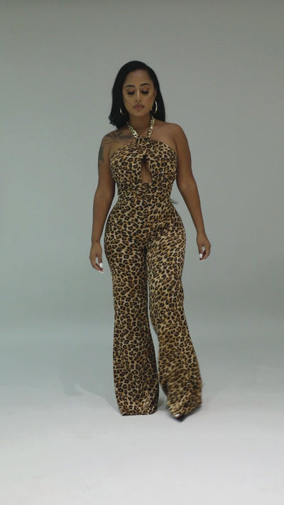 Fasheabe Non Stretch Cheetah Print Jumpsuit