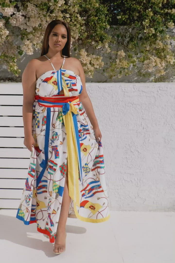 Fasheabe Plus Size Two-Piece Marine Maxi Skirt Set