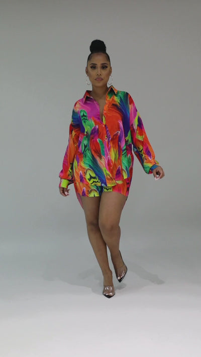 Fasheabe 2 Piece Multi-Color Long-sleeved Short Set