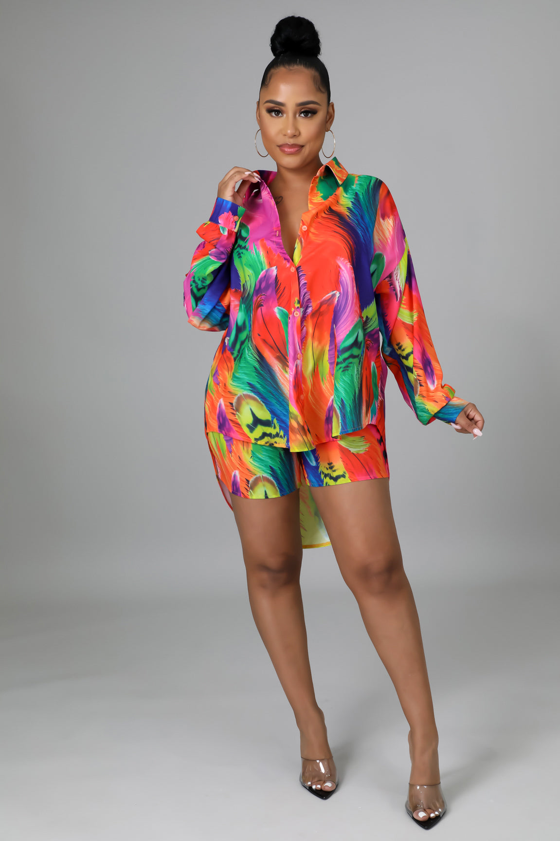 Fasheabe 2 Piece Multi-Color Long-sleeved Short Set