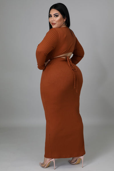 Fasheabe Long Sleeves Open Back Stretch Ribbed Dress