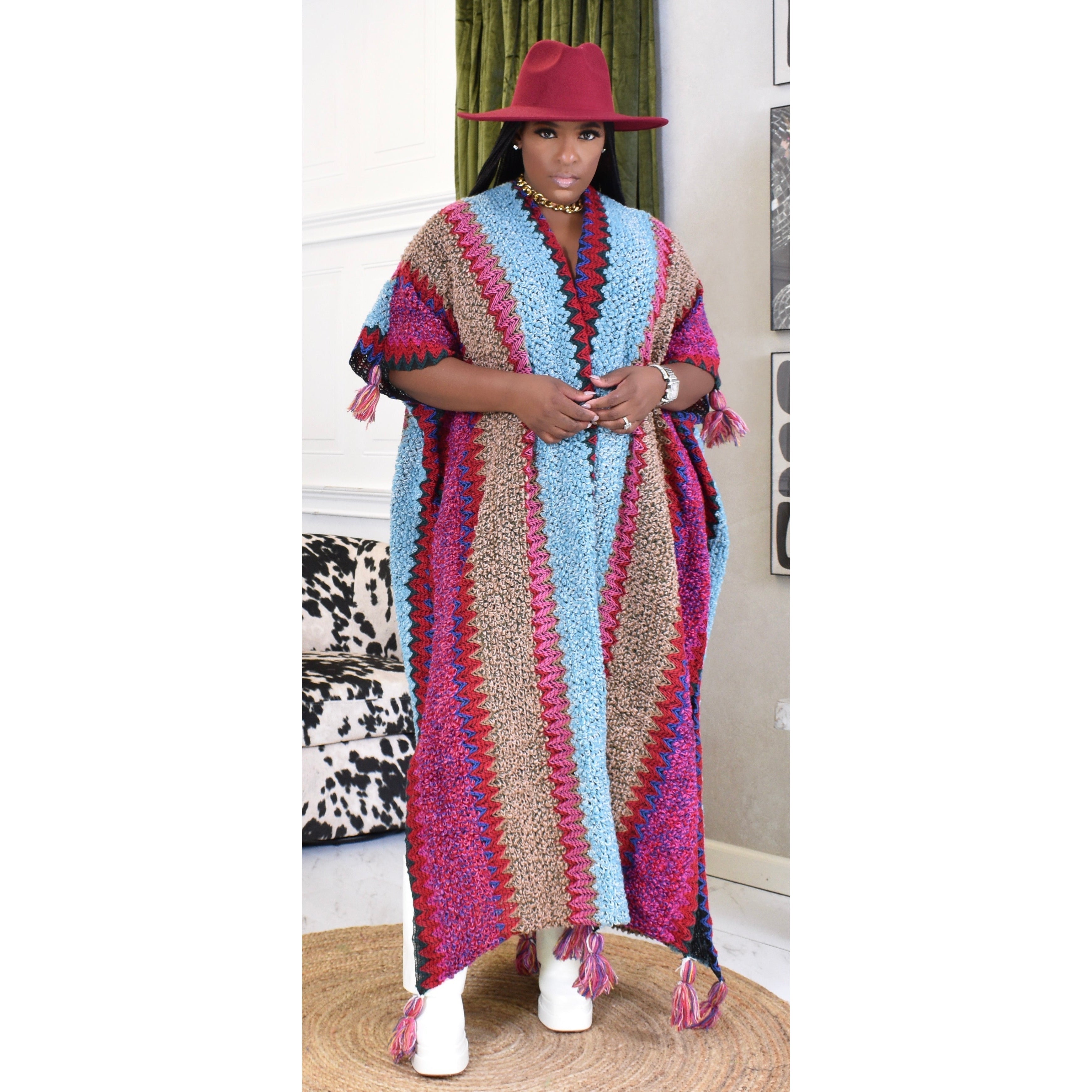 Rich Auntie Multi Print Long Knit Cardigan – Fasheabe