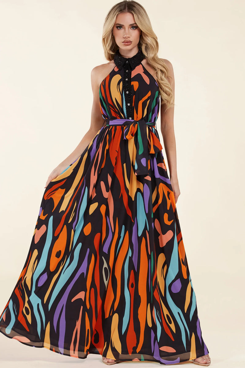 Multicolor Abstract Print Maxi Dress