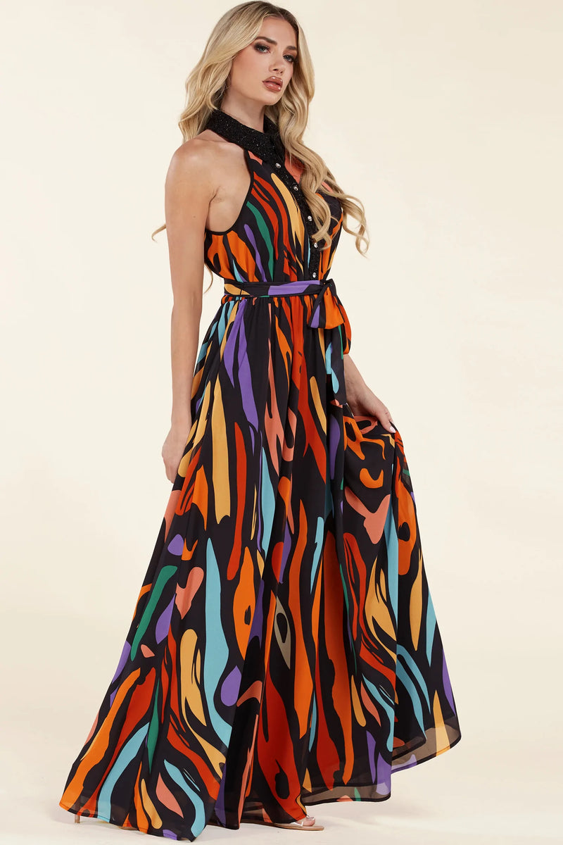 Multicolor Abstract Print Maxi Dress