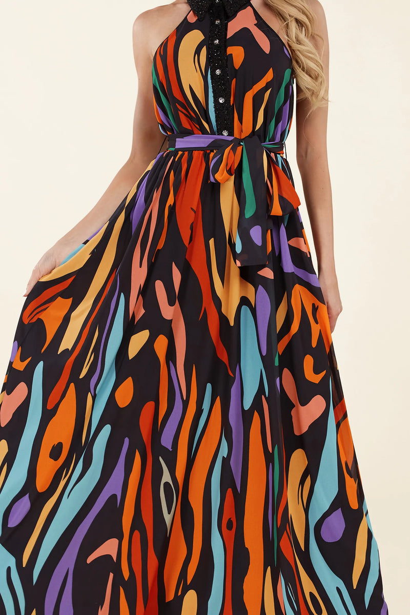 Multicolor Abstract Print Maxi Dress