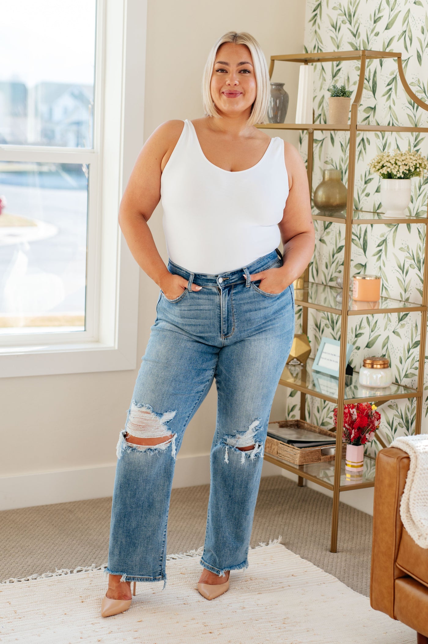 Rose High Rise 90's Straight Jeans in Light Wash - Regular and Plus Size