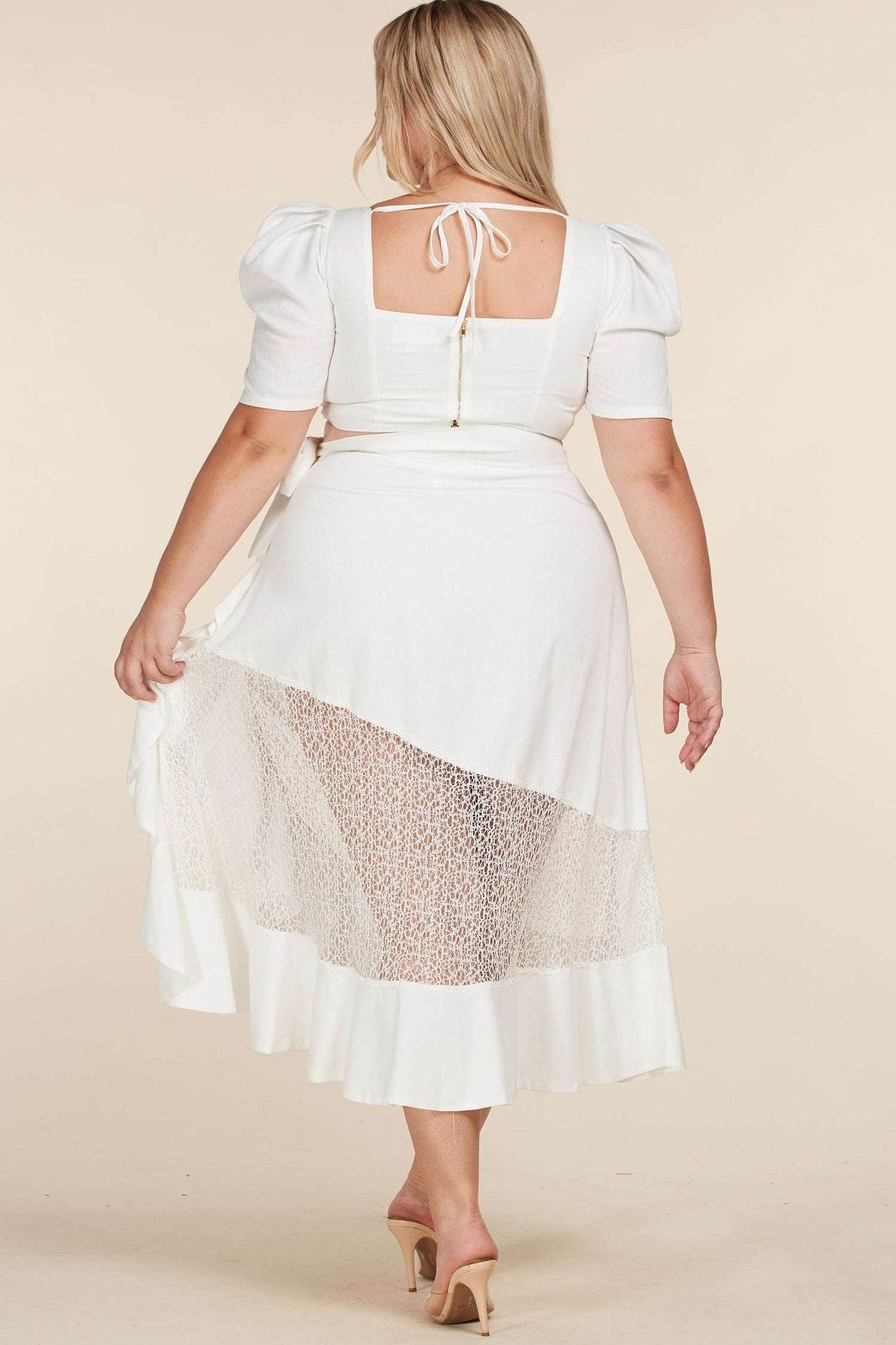 Fasheabe Crop Top 2pc Midi Skirt Set - Plus Size