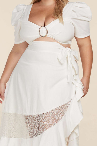 Fasheabe Crop Top 2pc Midi Skirt Set - Plus Size